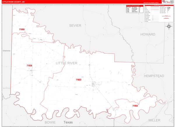 Little River County, AR Zip Code Wall Map